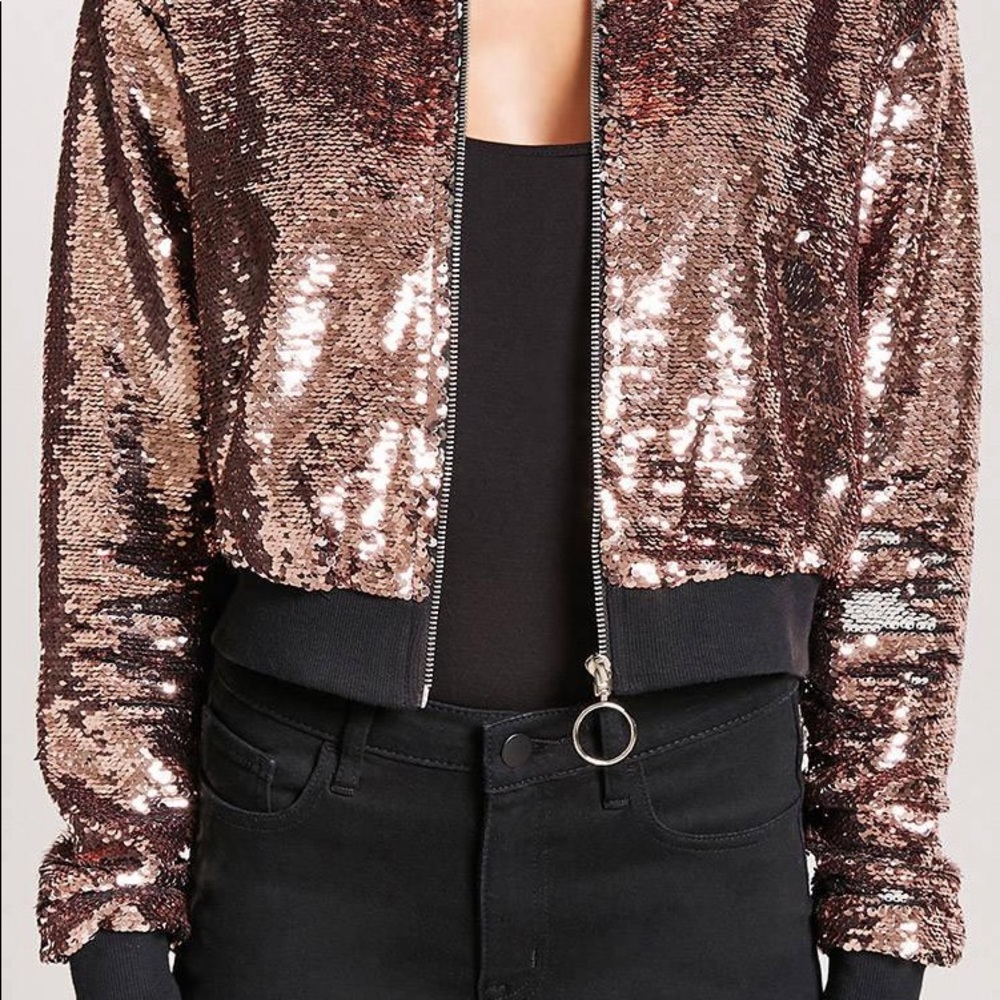 🔥🔥NWT Rue21 Rose Gold Sequin Bomber Jacket🔥🔥